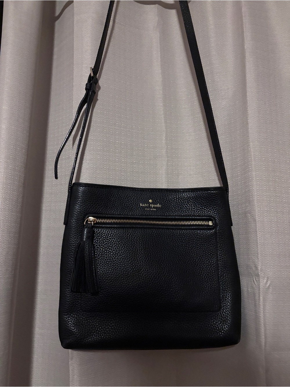 kate spade Black Pebbled Leather Tassel Crossbody